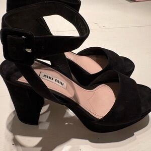 Miu Miu Women’s Black Suede Heeled Sandals